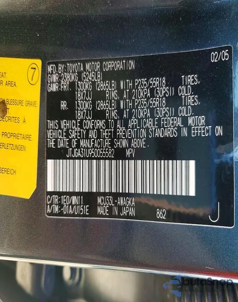 2005 Lexus Rx 330 z USA, uszkodzony, nr VIN JTJGA31U950055582